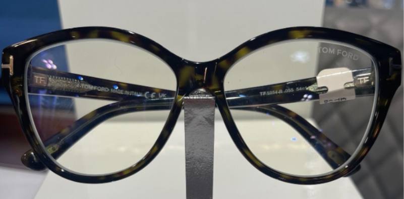 A pair of Tom Ford glasses on display at Robinson Optometrists.