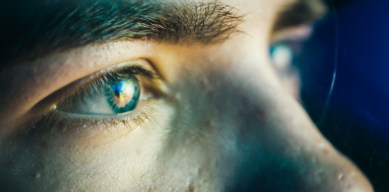 A close-up of a man’s right eye.